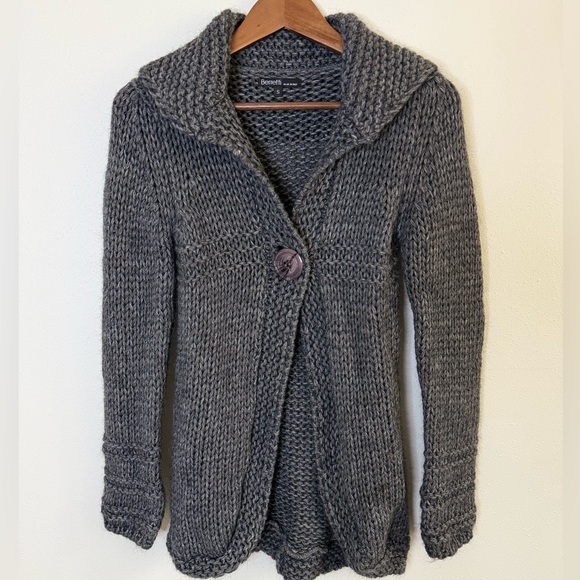 Berretti Sweaters - Berretti Italy Alpaca Wool Chunky Knit Cardigan Shawl Collar Gray S